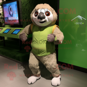 Olive Sloth mascot costume character dressed with a Running Shorts and Digital watches