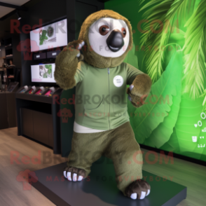 Olive Sloth mascot costume character dressed with a Running Shorts and Digital watches