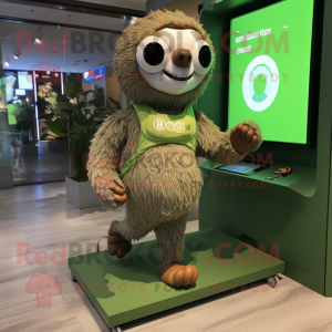 Olive Sloth mascot costume character dressed with a Running Shorts and Digital watches