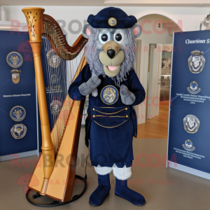 Navy Celtic Harp mascot costume character dressed with a Jumpsuit and Shoe clips