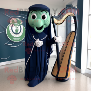 Navy Celtic Harp mascot costume character dressed with a Jumpsuit and Shoe clips