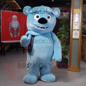 Sky Blue Ice mascot costume character dressed with a Dungarees and Shawl pins