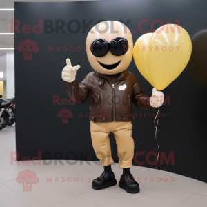 Cream Heart Shaped Balloons mascot costume character dressed with a Leather Jacket and Gloves