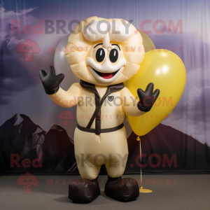 Cream Heart Shaped Balloons mascot costume character dressed with a Leather Jacket and Gloves