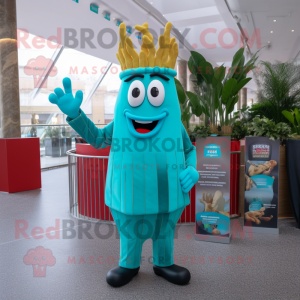 Turquoise French Fries mascot costume character dressed with a Suit and Headbands