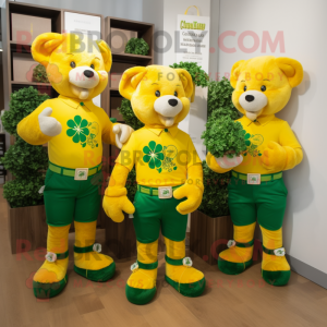 Yellow Bunch Of Shamrocks mascot costume character dressed with a Polo Tee and Cummerbunds