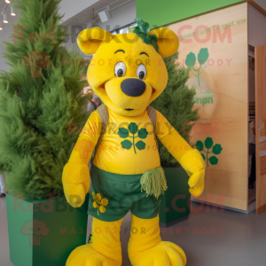 Yellow Bunch Of Shamrocks mascot costume character dressed with a Polo Tee and Cummerbunds