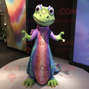 nan Geckos mascot costume character dressed with a Maxi Dress and Rings