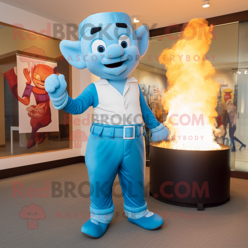 Sky Blue Fire Eater mascot costume character dressed with a Cargo Pants and Pocket squares