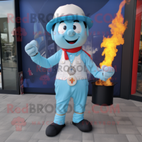 Sky Blue Fire Eater mascot costume character dressed with a Cargo Pants and Pocket squares