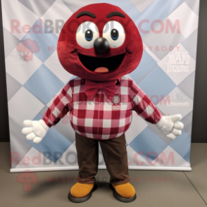 Maroon Meatballs mascot costume character dressed with a Flannel Shirt and Bow ties