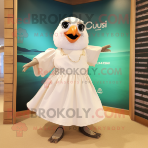 Cream Gull mascot costume character dressed with a Culottes and Anklets