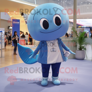 Tan Blue Whale mascot costume character dressed with a Henley Shirt and Anklets