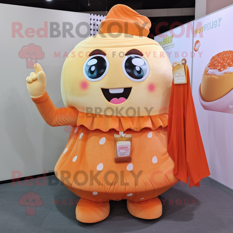 Orange Ice Cream mascot costume character dressed with a Evening Gown and Coin purses