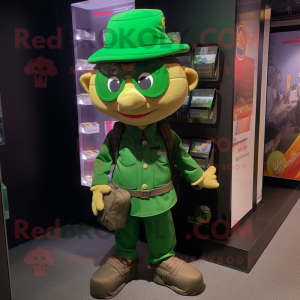 Olive Leprechaun Hat mascot costume character dressed with a Jumpsuit and Wallets