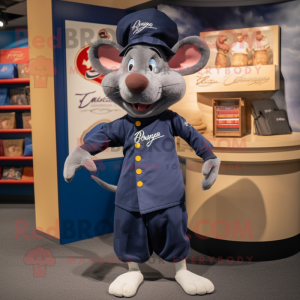 Navy Ratatouille mascot costume character dressed with a Yoga Pants and Hat pins