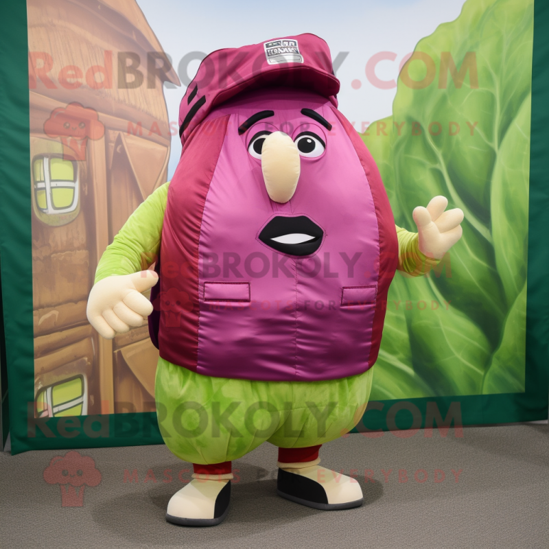 Magenta Corned Beef And Cabbage mascot costume character dressed with a Cargo Shorts and Pocket squares