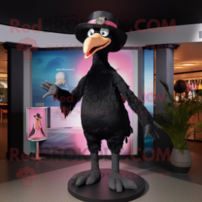 Black Flamingo mascot costume character dressed with a Jeggings and Hat pins