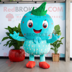 Turquoise Aardbei mascotte...