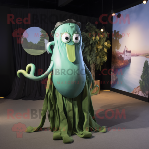 Olive Kraken mascot costume character dressed with a Evening Gown and Ties