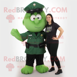 Forest Green Police Officer mascot costume character dressed with a Shorts and Hair clips