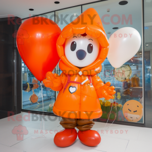 Orange Heart Shaped Balloons mascot costume character dressed with a Raincoat and Beanies