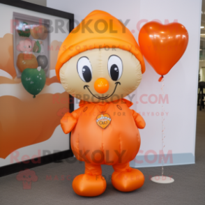 Orange Heart Shaped Balloons mascot costume character dressed with a Raincoat and Beanies