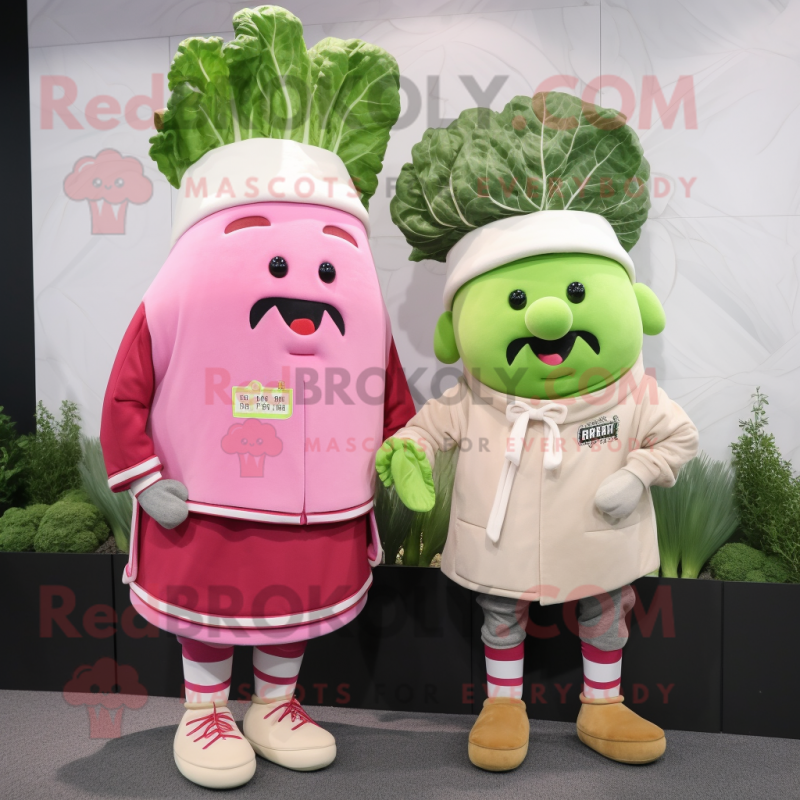 Pink Corned Beef And Cabbage mascot costume character dressed with a Sweatshirt and Brooches