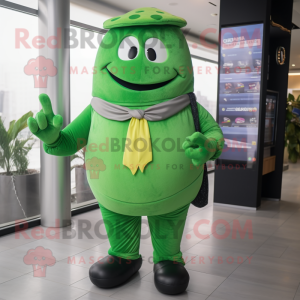 Green Moussaka mascot costume character dressed with a Dress Pants and Necklaces