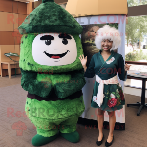 Forest Green Sushi mascot costume character dressed with a Pencil Skirt and Earrings