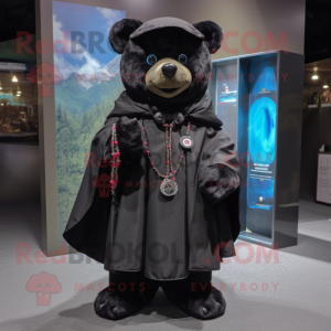 Black Teddy Bear mascot costume character dressed with a Raincoat and Keychains