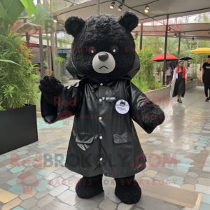 Black Teddy Bear mascot costume character dressed with a Raincoat and Keychains