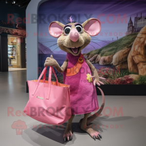 Pink Ratatouille mascot costume character dressed with a Bikini and Handbags