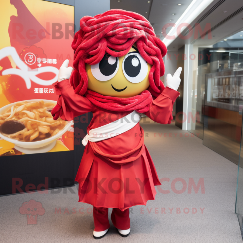 Red Ramen mascot costume character dressed with a Blouse and Ties