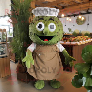 Olive Meatballs mascot costume character dressed with a Dress Shirt and Wraps