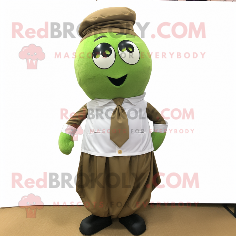 Olive Meatballs mascot costume character dressed with a Dress Shirt and Wraps
