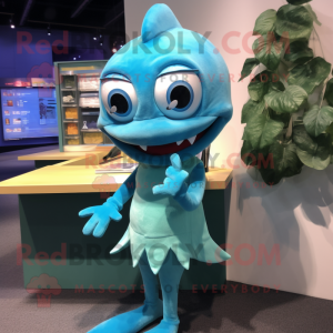 Cyan Barracuda maskot...