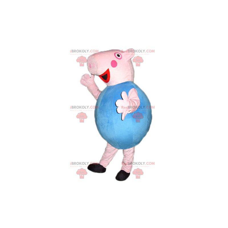 Rond en schattig roze en blauw varken mascotte - Redbrokoly.com