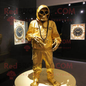 Gold Graveyard mascot costume character dressed with a Jumpsuit and Bracelet watches
