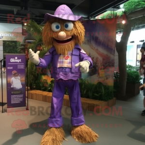 Purple Scarecrow mascot costume character dressed with a Polo Tee and Keychains