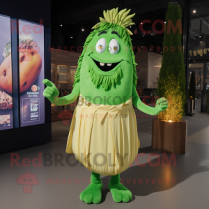 Lime Green Pesto Pasta mascot costume character dressed with a Bikini and Brooches