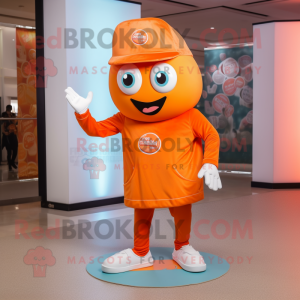 Orange Candy Box mascot costume character dressed with a Joggers and Hat pins