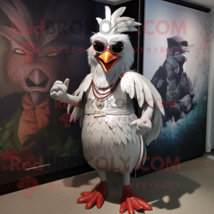 Silver Roosters mascot costume character dressed with a Capri Pants and Bracelet watches