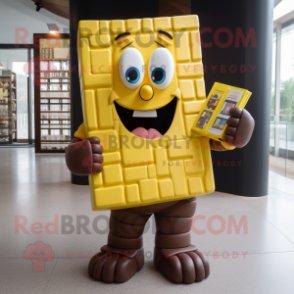 Yellow Chocolate Bars mascot costume character dressed with a Playsuit and Wallets