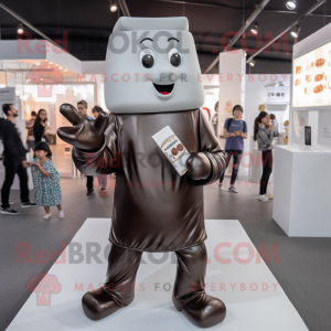 Silver Chocolate Bar mascot costume character dressed with a V-Neck Tee and Cummerbunds