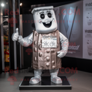 Silver Chocolate Bar mascot costume character dressed with a V-Neck Tee and Cummerbunds
