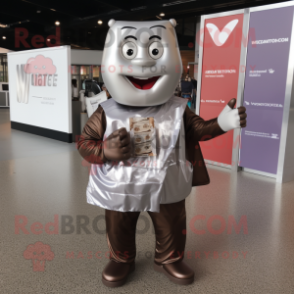 Silver Chocolate Bar mascot costume character dressed with a V-Neck Tee and Cummerbunds