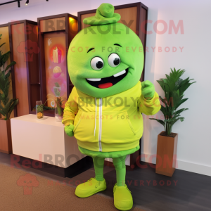 Lime Green Lasagna mascot costume character dressed with a Sweatshirt and Tie pins
