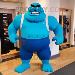 Cyan Strongman maskot...