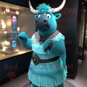 Cyan Yak maskot drakt figur...